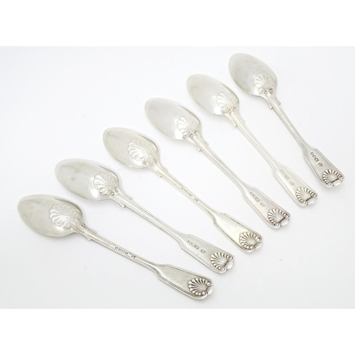 225 - Six silver Fiddle & Shell pattern teaspoons, four hallmarked London 1904, maker Josiah Williams & Co... 