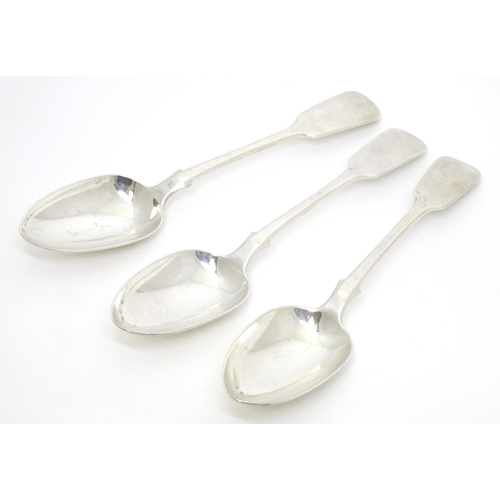 455 - Three Victorian silver Fiddle pattern tablespoons hallmarked London 1849, maker JW. Approx. 9