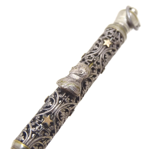 457 - A silver plate propelling pencil with filigree style decoration and applied Napoleon bust. Approx. 3... 