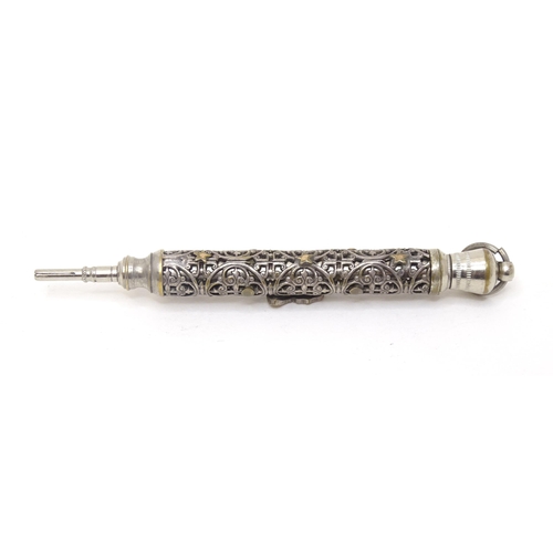 457 - A silver plate propelling pencil with filigree style decoration and applied Napoleon bust. Approx. 3... 