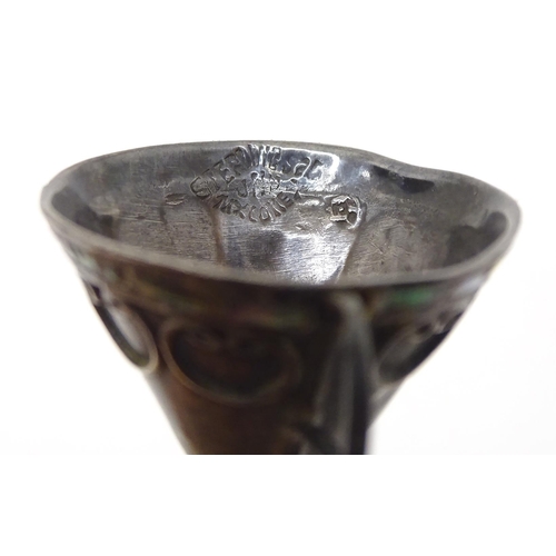 464 - A white metal perfume funnel with abalone shell detail. Approx. 1 3/4