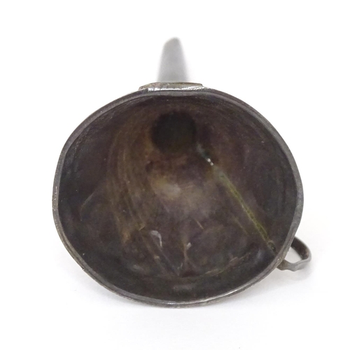 464 - A white metal perfume funnel with abalone shell detail. Approx. 1 3/4