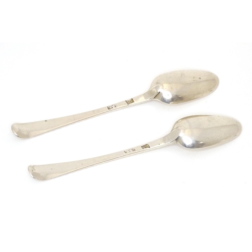 474 - A pair of 18thC silver Old English featheredge teaspoons hallmarked London, maker Thomas & William C... 