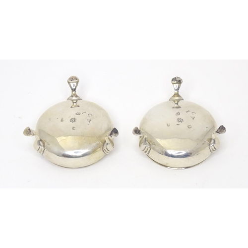 482 - A pair of Geo III silver salts, each raised on three hoof feet, hallmarked London 1769, maker IS & A... 