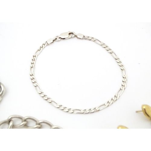 743 - Assorted jewellery to include 3 silver bracelets, a pair of 9ct gold drop earrings and a pair of cuf... 