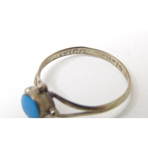 747 - Three various Continental silver rings including one set with rose quart, another with turquoise. (3... 