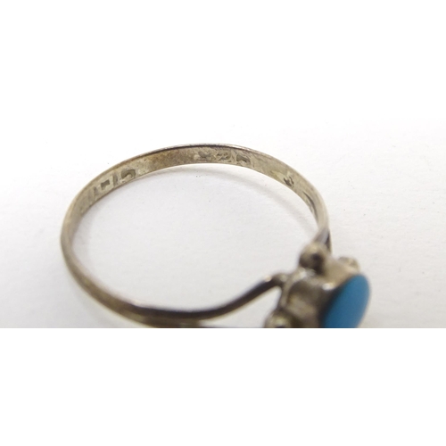 747 - Three various Continental silver rings including one set with rose quart, another with turquoise. (3... 