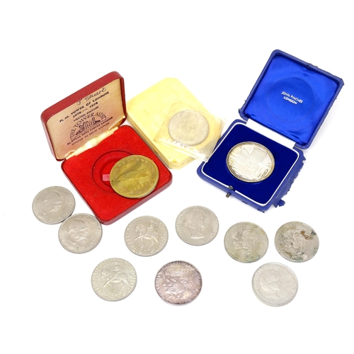 799 - Coins : Assorted commemorative coins to include a Gibraltar proof crown 1967, a Tower of London 1078... 