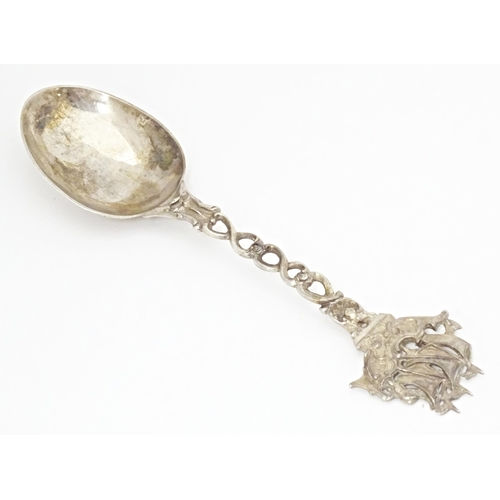 261 - A Continental silver spoon with sailing ship to handle, with Victorian import marks for London 1892,... 