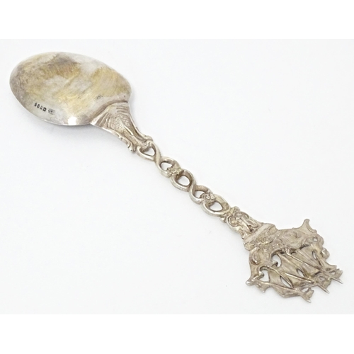 261 - A Continental silver spoon with sailing ship to handle, with Victorian import marks for London 1892,... 