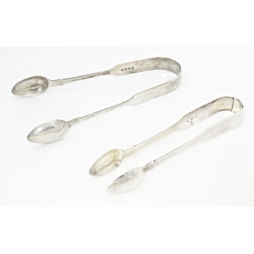 301 - Fiddle pattern sugar tongs, one Victorian example hallmarked Exeter 1861, maker Josiah Williams & Co... 