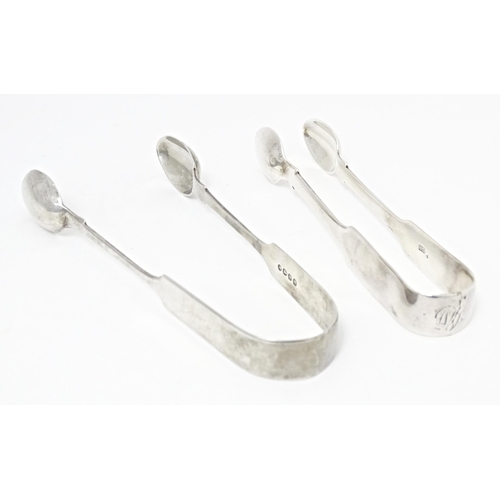 301 - Fiddle pattern sugar tongs, one Victorian example hallmarked Exeter 1861, maker Josiah Williams & Co... 