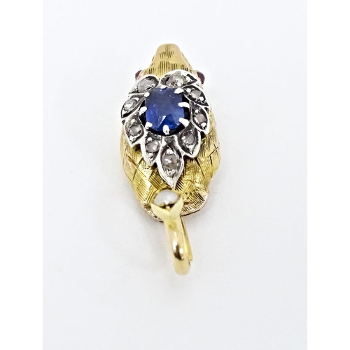 646 - A gold pendant of Georgian serpent / snake head set with sapphire, diamonds, etc. Indistinctly marke... 