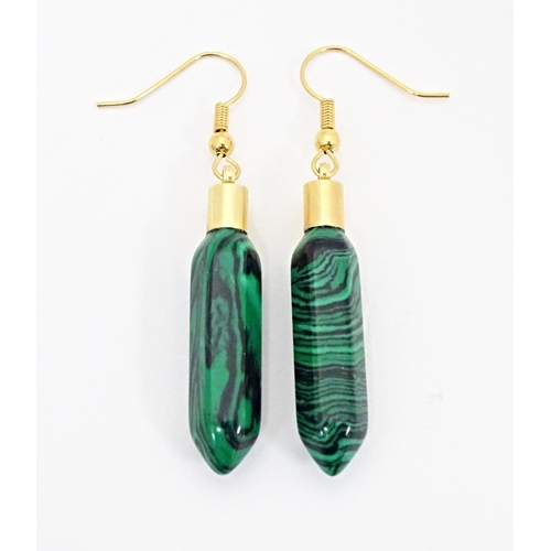 650 - A pair of drop earrings in the Art Deco style set with malachite