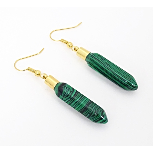 650 - A pair of drop earrings in the Art Deco style set with malachite