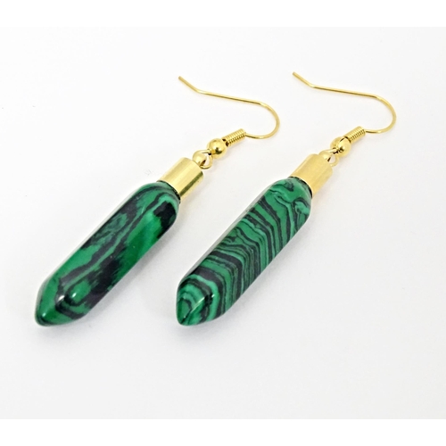 650 - A pair of drop earrings in the Art Deco style set with malachite