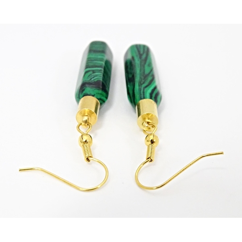 650 - A pair of drop earrings in the Art Deco style set with malachite