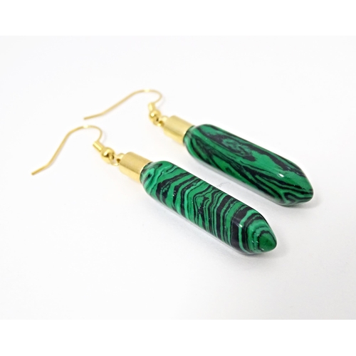 650 - A pair of drop earrings in the Art Deco style set with malachite