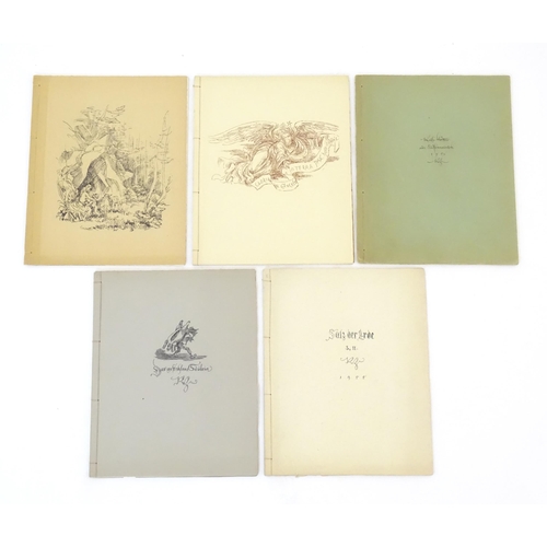 876 - Books: Five author's proof hand bound books by Richard Ziegler with illustrations and German text. S... 