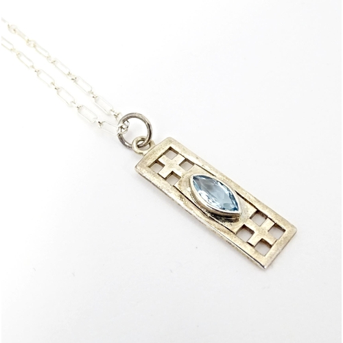 667 - A silver pendant and chain, the pendant inspired by the designs of Mackintosh. The chain 18