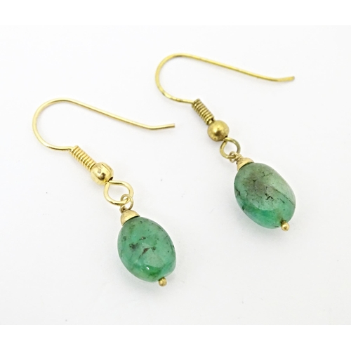 681 - Gilt metal earrings set with jade coloured drops. Approx 1/2