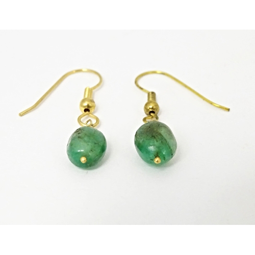 681 - Gilt metal earrings set with jade coloured drops. Approx 1/2