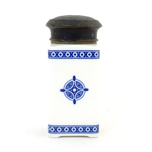 1061 - A Vienna pottery tea caddy / storage jar with bleu and white Secessionist style decoration. Marked u... 