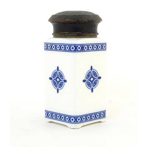 1061 - A Vienna pottery tea caddy / storage jar with bleu and white Secessionist style decoration. Marked u... 