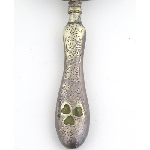 1149 - A 20thC Irish magnifying glass with silver plate handle with inlaid shamrock decoration. Together wi... 