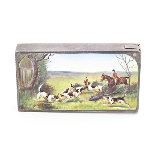 374 - Sampson Mordan & Co.: A Victorian silver vesta case with enamel hunting scene to top, hallmarked Lon... 