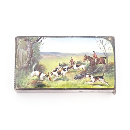 374 - Sampson Mordan & Co.: A Victorian silver vesta case with enamel hunting scene to top, hallmarked Lon... 