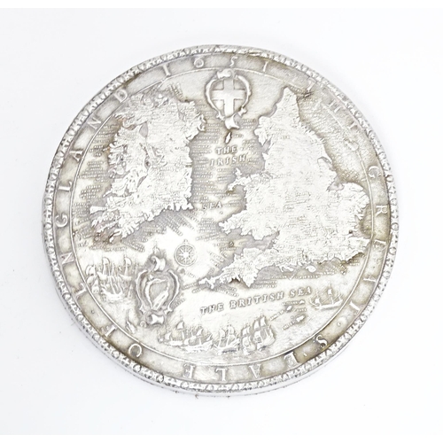 393 - A 1974 silver replica of the England Great Seal 1651, depicting the map of England & Ireland, hallma... 