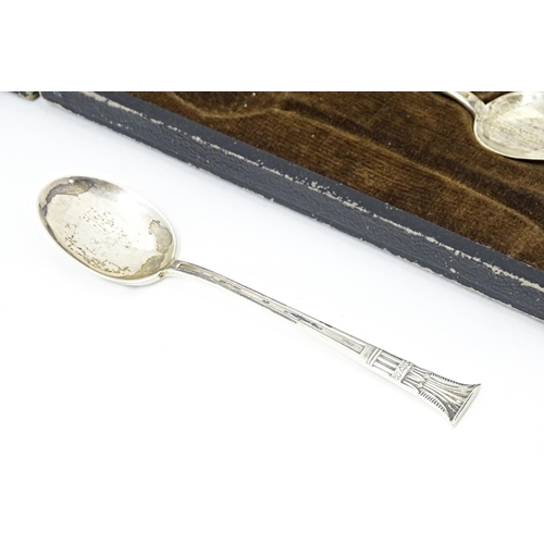 515 - A set of six silver teaspoons with stylised capitals to handles and quatrefoil detail, hallmarked Sh... 