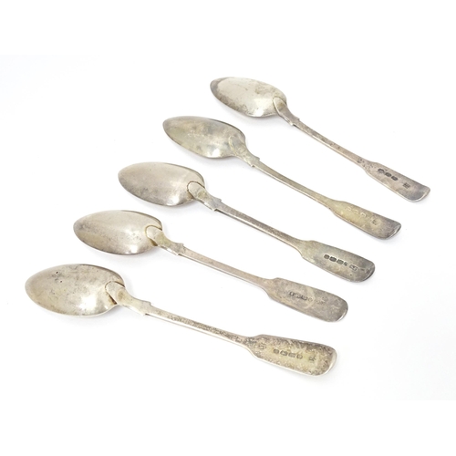 325 - Five 19thC silver Fiddle pattern teaspoons, two hallmarked London 1813, maker Alice & George Burrows... 