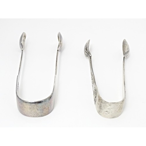 339 - Victorian silver fiddle pattern sugar tongs  hallmarked Exeter 1849 maker John Osment, together with... 