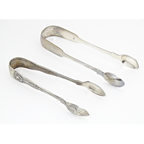 339 - Victorian silver fiddle pattern sugar tongs  hallmarked Exeter 1849 maker John Osment, together with... 