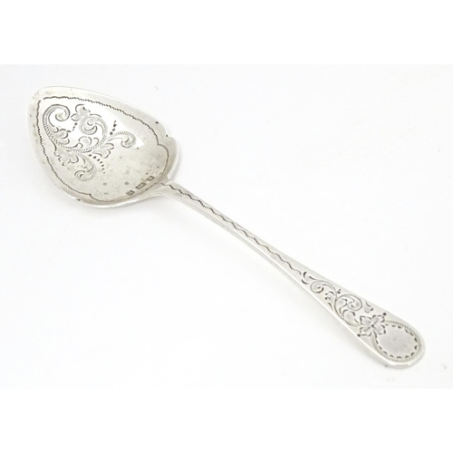 368 - A silver jam / preserve spoon with engraved decoration, hallmarked Birmingham 1901, maker Robert Pri... 