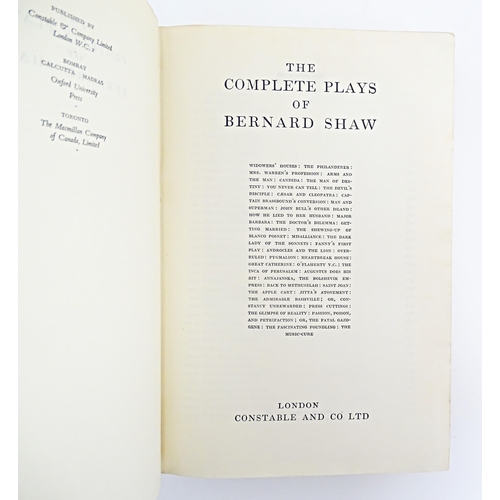 873 - Books: Five assorted books, comprising The Complete Plays of Bernard Shaw, published by Constable & ... 