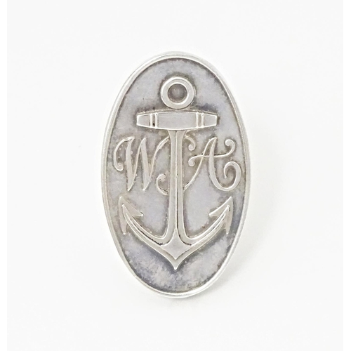 721 - A silver brooch of oval form with anchor detail and monogram WA. Hallmark Sheffield 2000. Approx 1 1... 