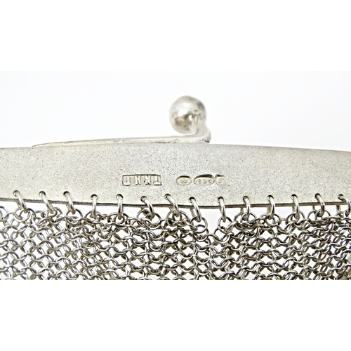 421 - An early 20thC silver bag / purse with mesh body and hanging chain, the top marked with silver impor... 