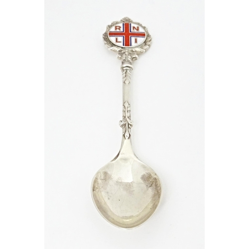 433 - A silver teaspoon with RNLI detail to handle, hallmarked Birmingham 1973, maker Turner and Simpson. ... 