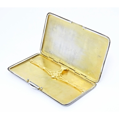 436 - A large Art Deco silver cigarette case with engine turned decoration and gilded interior, hallmarked... 