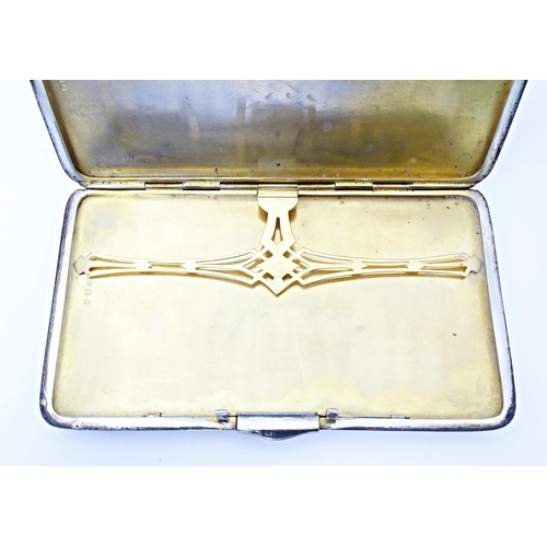 436 - A large Art Deco silver cigarette case with engine turned decoration and gilded interior, hallmarked... 