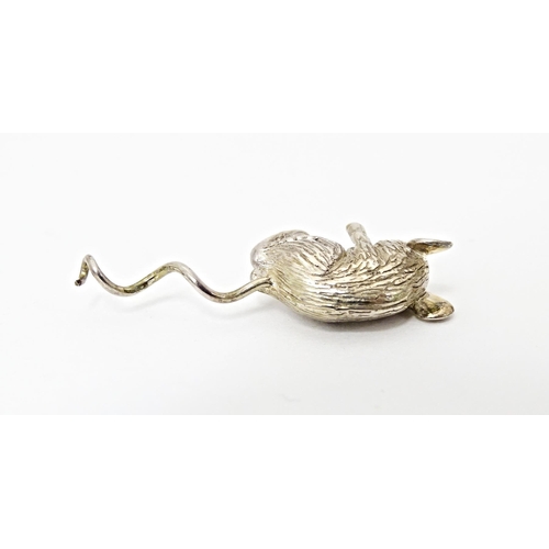 438 - A silver hanging mouse, possibly for use on a cork of a small scent bottle, hallmarked Sheffield 201... 