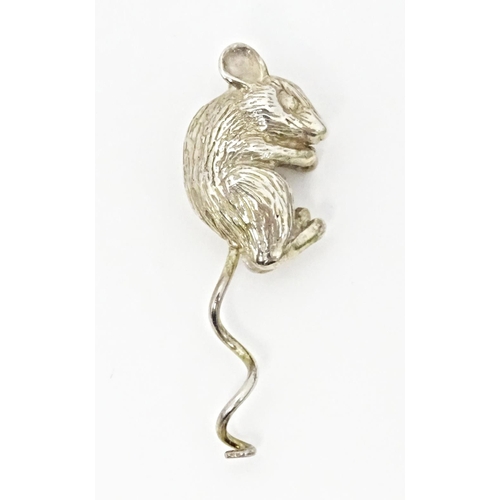 438 - A silver hanging mouse, possibly for use on a cork of a small scent bottle, hallmarked Sheffield 201... 