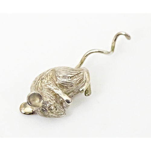 438 - A silver hanging mouse, possibly for use on a cork of a small scent bottle, hallmarked Sheffield 201... 