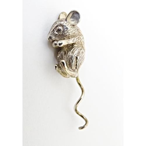 438 - A silver hanging mouse, possibly for use on a cork of a small scent bottle, hallmarked Sheffield 201... 