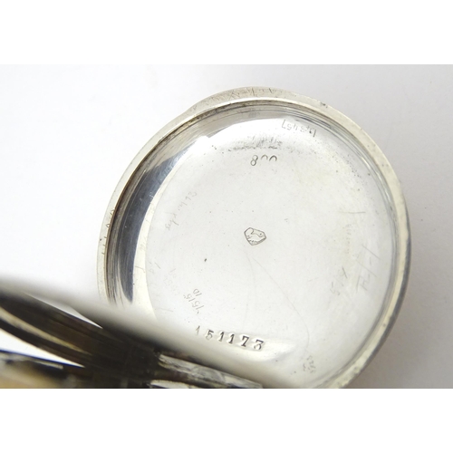 770 - A Continental .800 silver fob watch with white enamel dial. Approx. 1 1/2