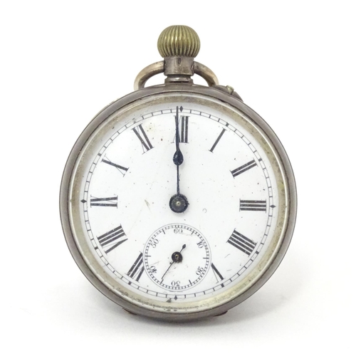 772 - A Continental .800 silver cased fob watch, the white enamel dial with subsidiary seconds dial at six... 