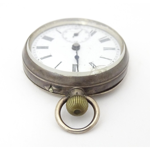 772 - A Continental .800 silver cased fob watch, the white enamel dial with subsidiary seconds dial at six... 